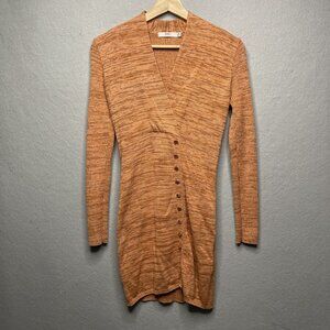 Obey Womens Long Sleeve Knit Cardigan Dress M V-Neck Button Front Rust Pink
